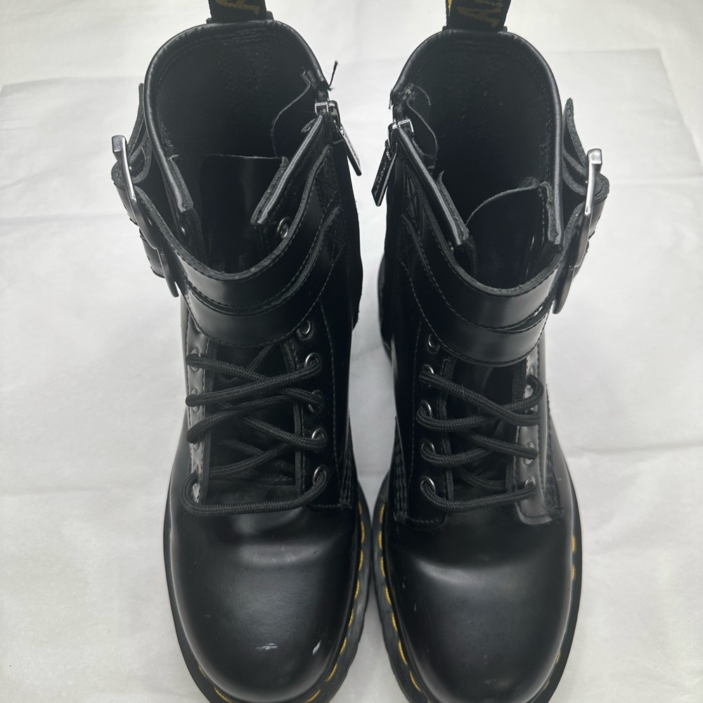 Black Combat Boots with Buckle Detail